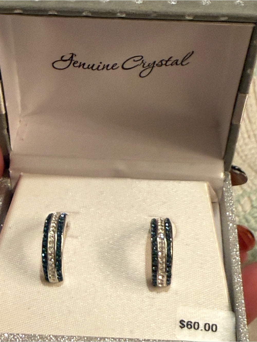 Kohl's Blue and Silver Crystal Hoop Earrings